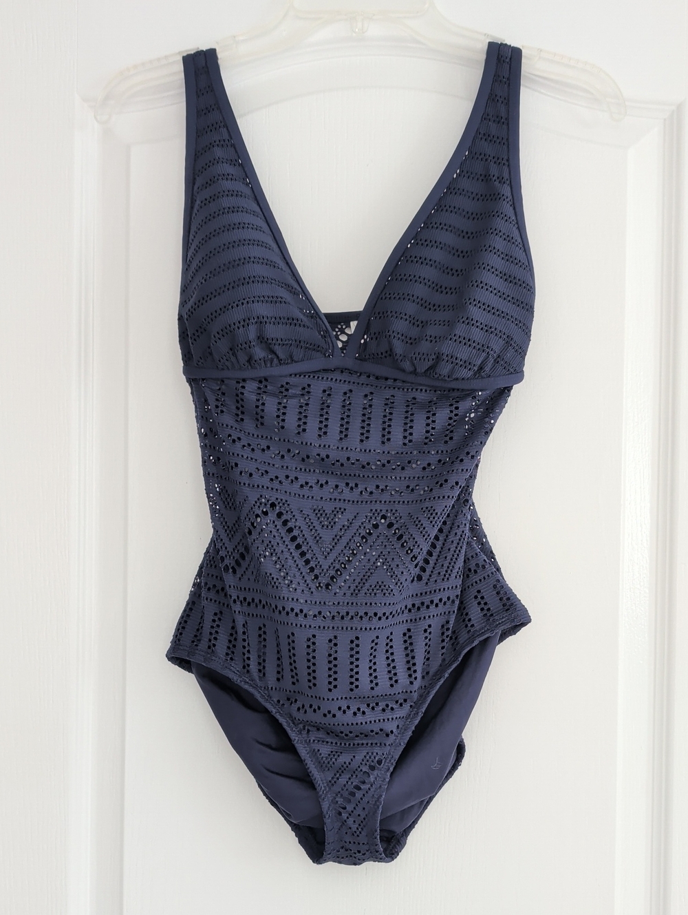 Like New Anne Coloe Estilo Navy Blue Semi Sheer Middle One Piece Swimsuit 8